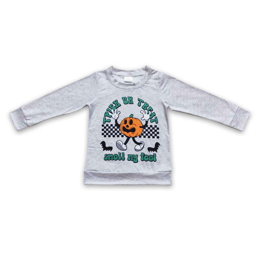 Trick or treat plaid pumpkin baby kids Halloween shirt