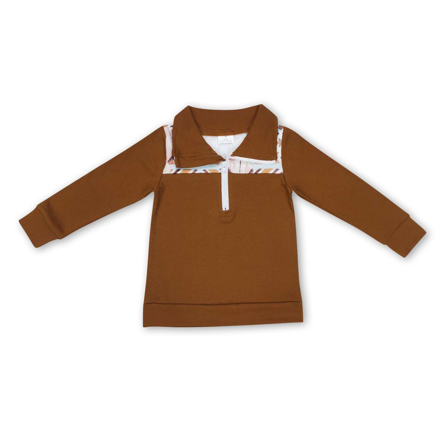 Brown bull skull stripe kids boy western zipper pullover