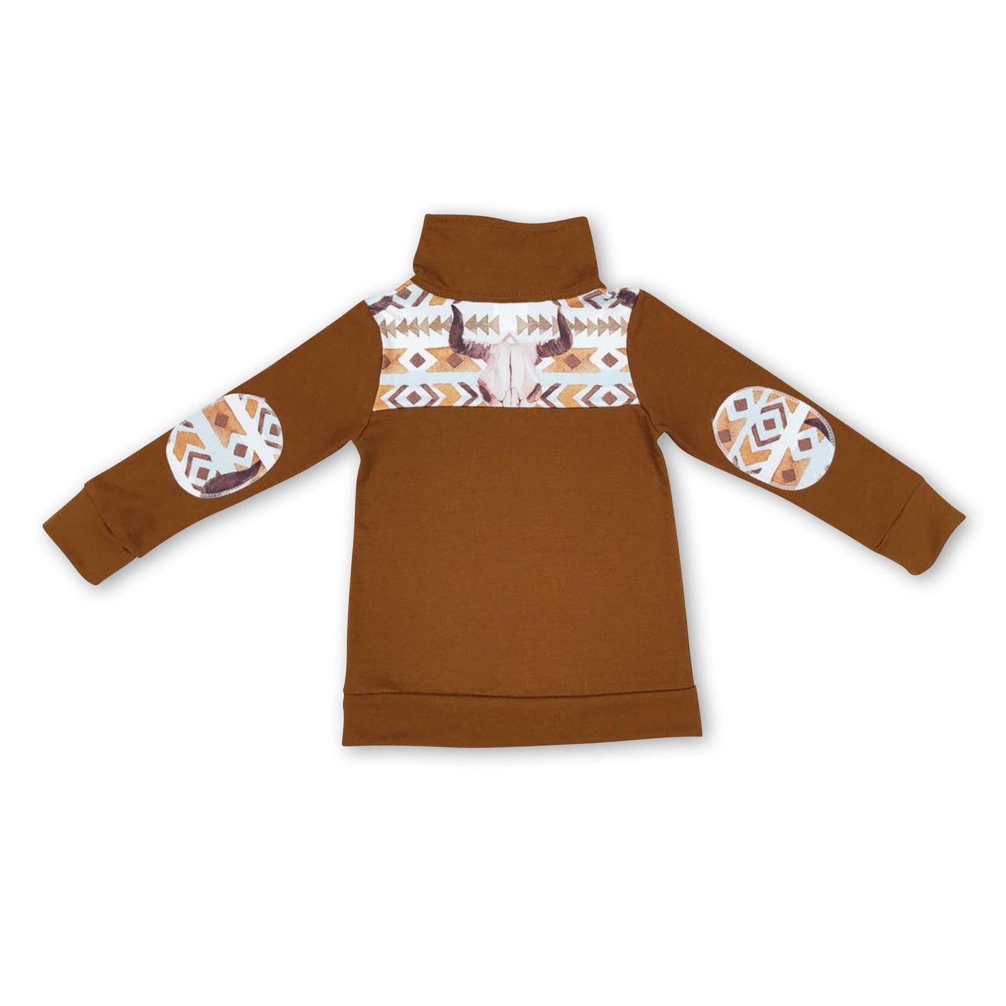 Brown bull skull stripe kids boy western zipper pullover