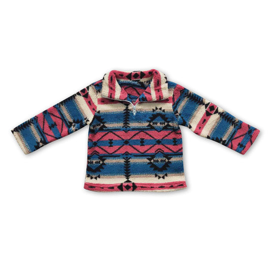 Pink blue aztec winter clothes kids girls pullover