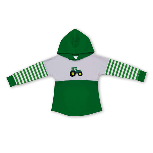 Tractor green stripe long sleeves boy farm hoodie