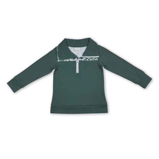 Green dinosaur long sleeves kids boy zipper pullover