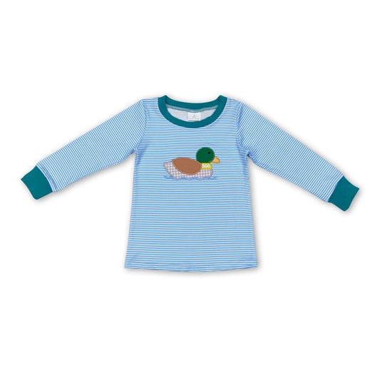 Stripe green duck long sleeves kids boy shirt