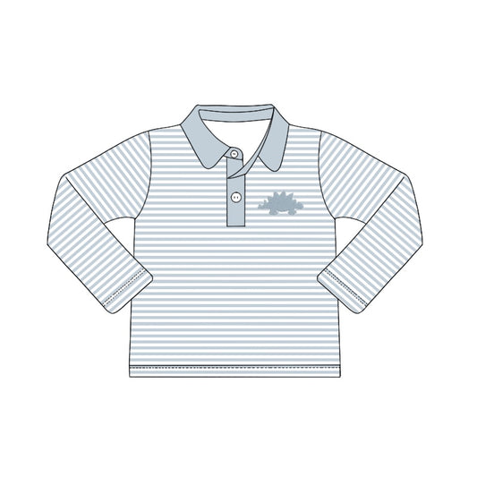 Long sleeves grey stripe dinosaur kids boy polo shirt