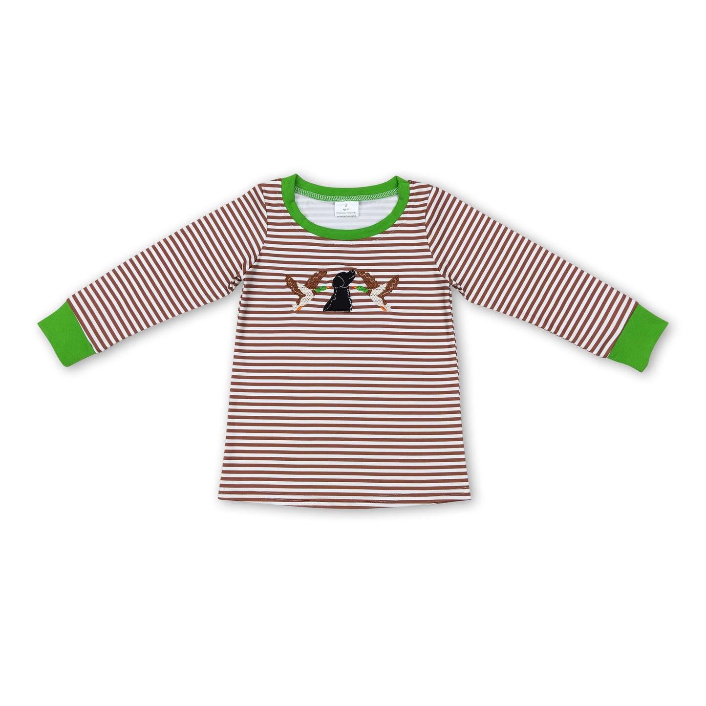 Brown stripe duck dog long sleeves kids boy shirt