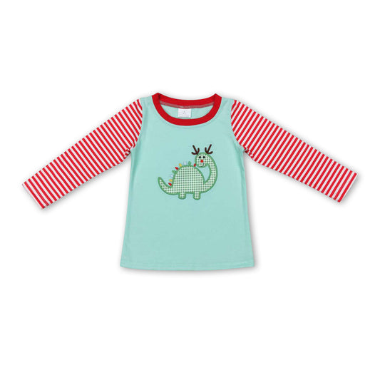 Dinosaur stripe long sleeves kids boy Christmas shirt