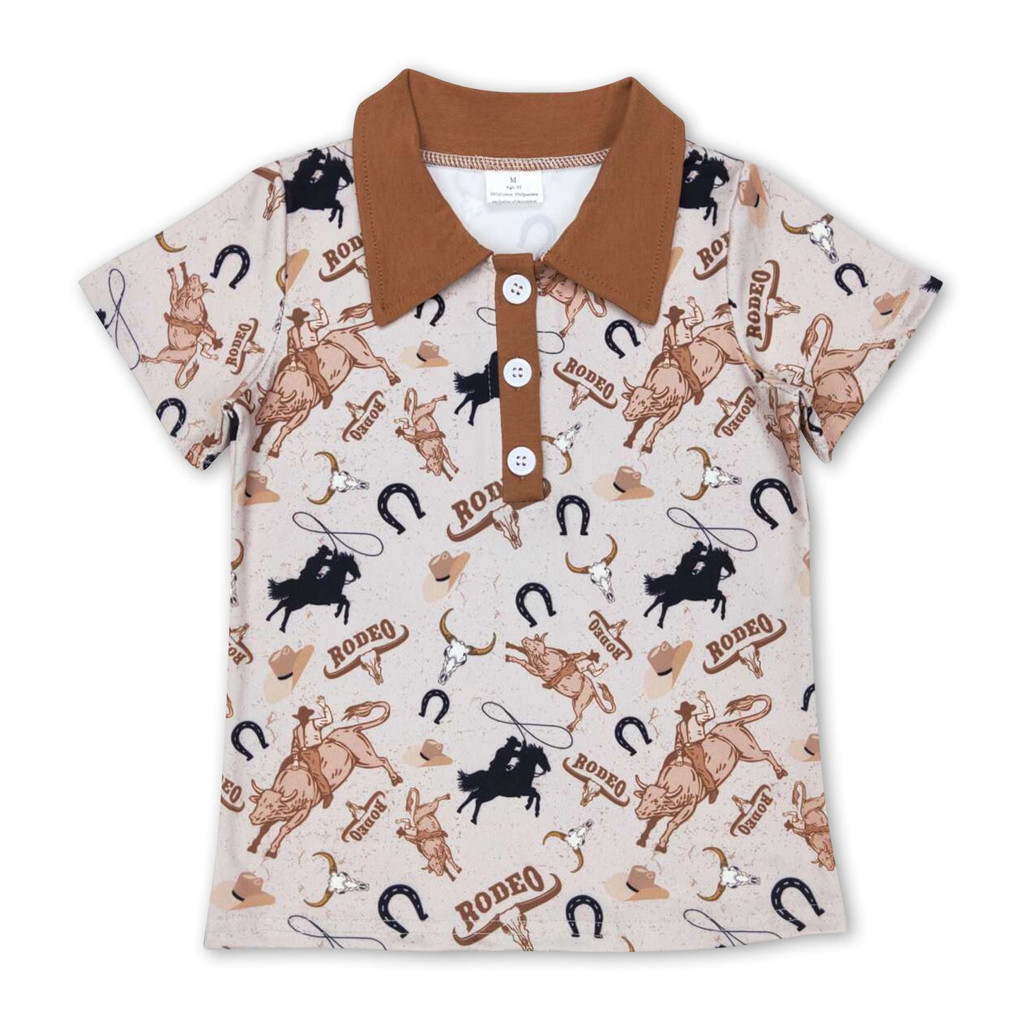 Bull skull rodeo short sleeves western boy polo shirt