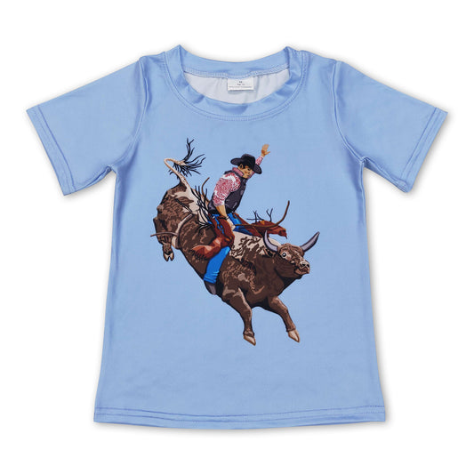 Short sleeves light blue rodeo western kids boy shirt