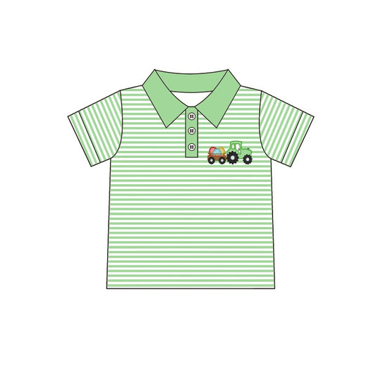 Green stripe eggs truck short sleeves boy easter polo shirt