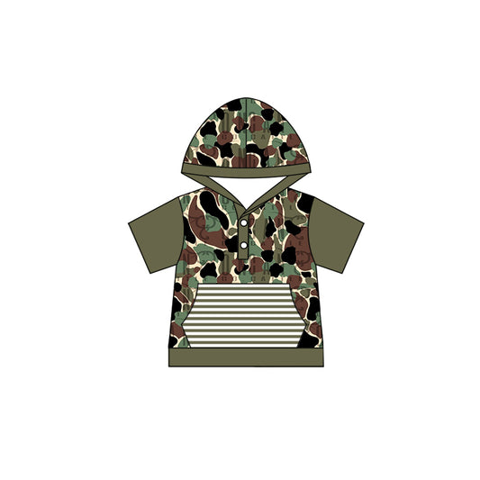 Olive short sleeves camo kids boy summer hoodie