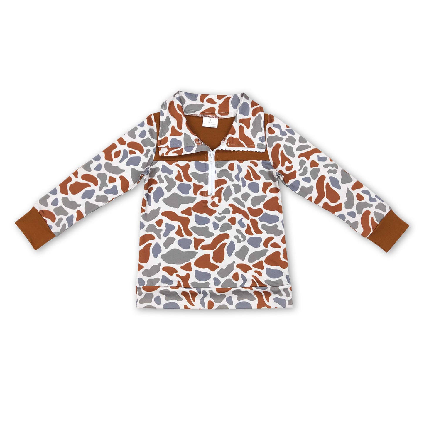 Brown camo long sleeves kids boy zipper pullover