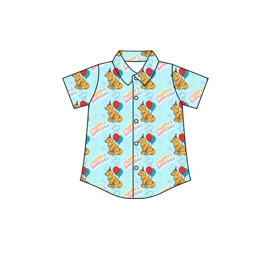 Happy birthday dog balloon kids boys button down shirt