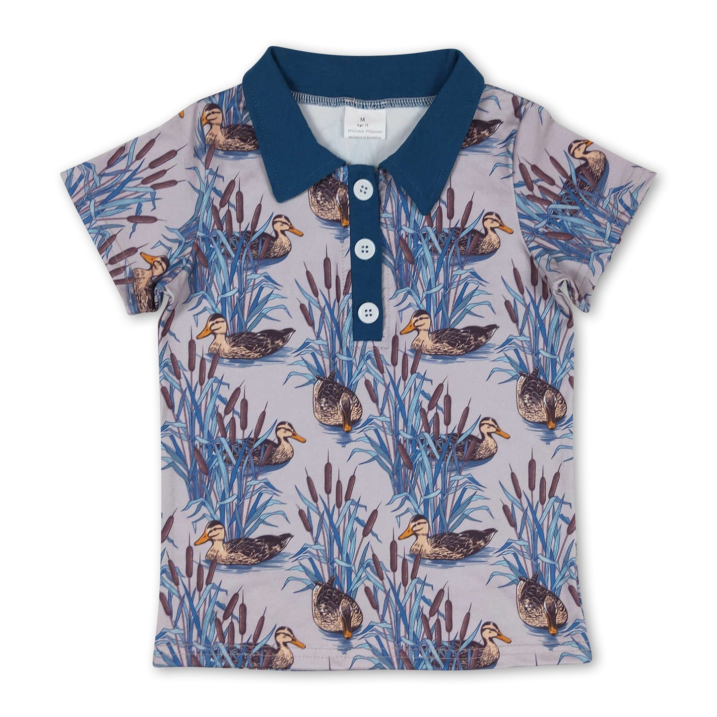 Blue short sleeves duck kids boys polo shirt