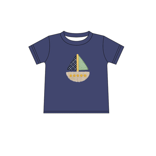 Navy short sleeves boat kids boys summer shirt