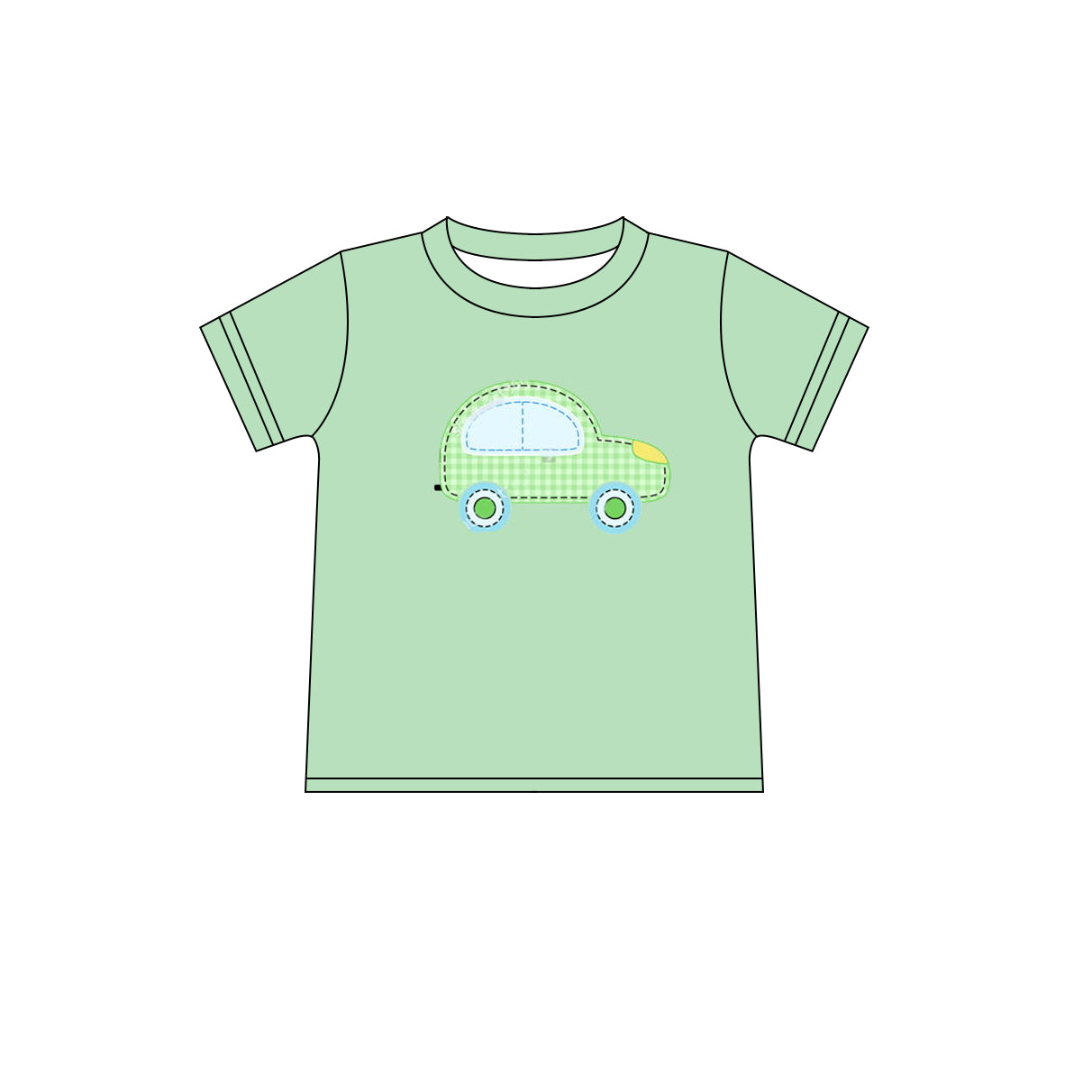 Green short sleeves car kids boys summer shirt