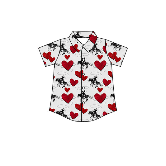 Heart horse rodeo kids boys valentines button down shirt