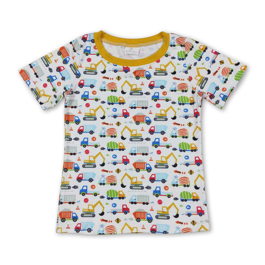 Yellow short sleeves constructions kids boys shirt