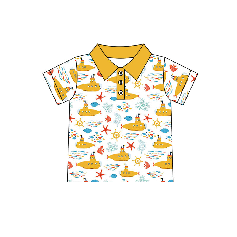 Yellow submarine short sleeves kids boys polo shirt