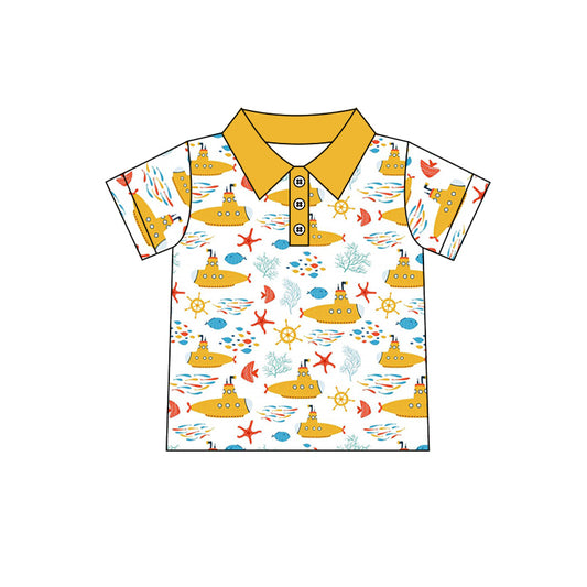 Yellow submarine short sleeves kids boys polo shirt