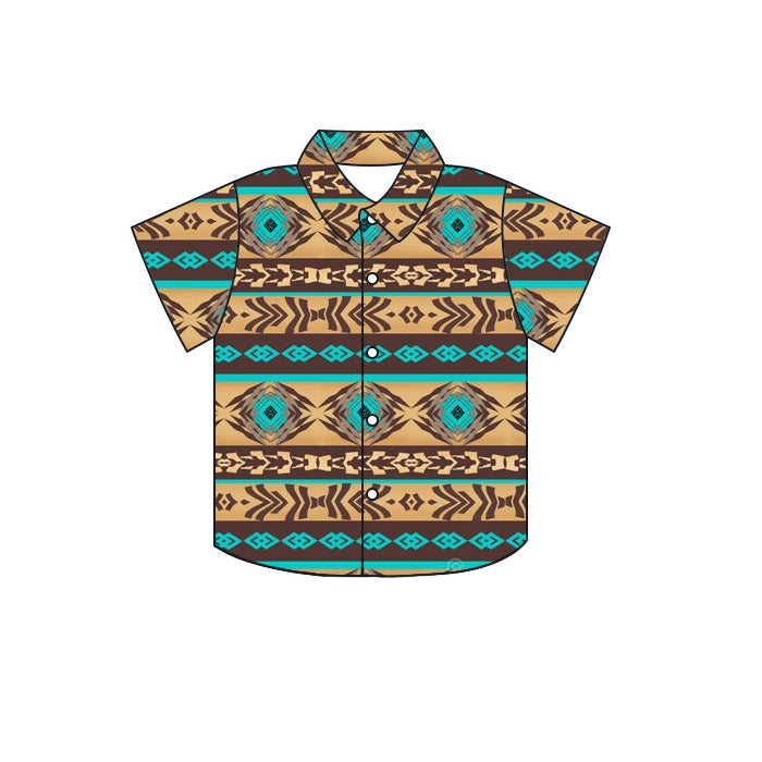 Turquoise khaki aztec kids boys button down shirt