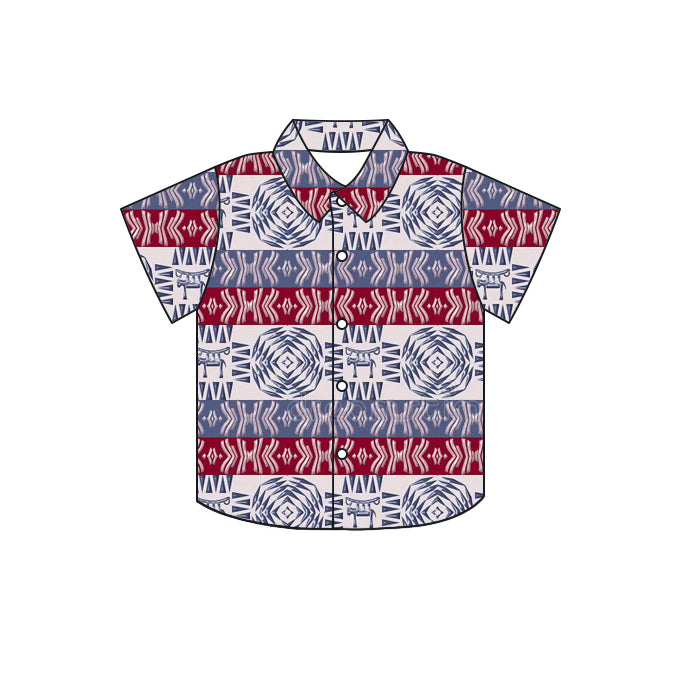 Red blue aztec kids boys button down shirt