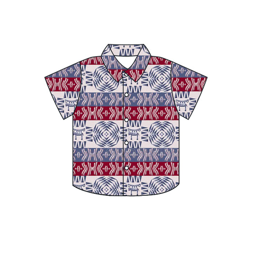 Red blue aztec kids boys button down shirt