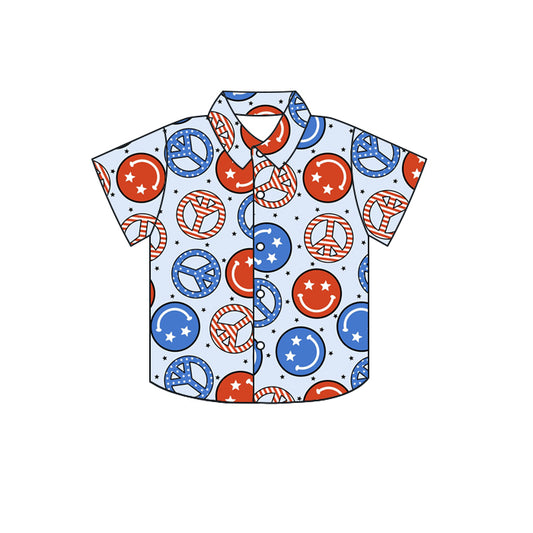 Blut red smile boys 4th of july button down shirt