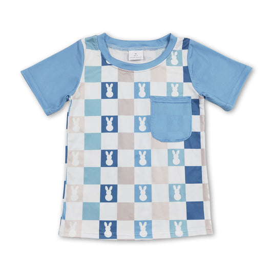 Short sleeves bunny plaid pocket boys easter shirt