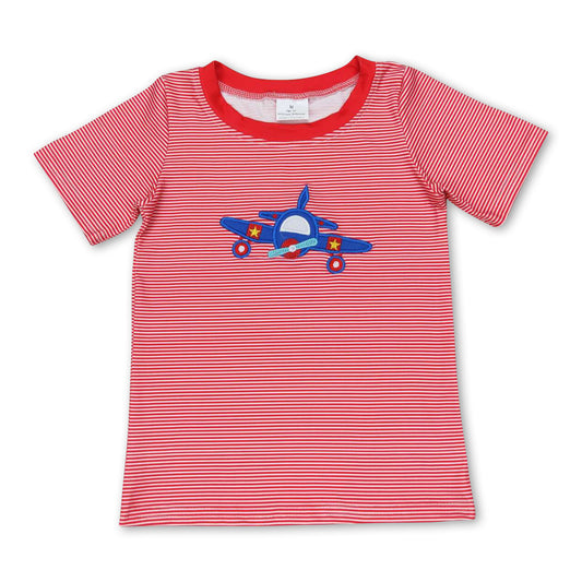 Red stripe helicopter kids boys summer shirt