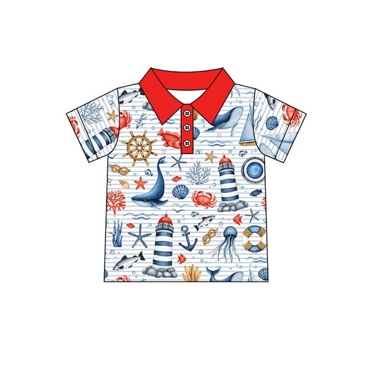 Short sleeves anchor crab fish kids boys polo shirt