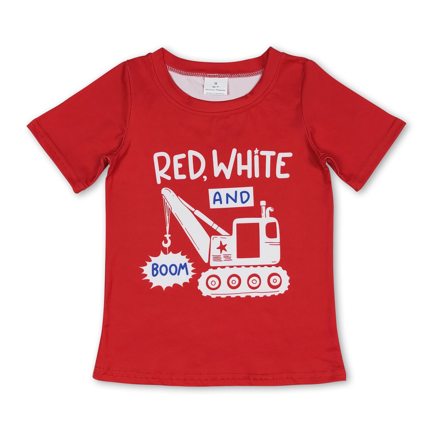 Red white boom constructions boys 4th of july shirt