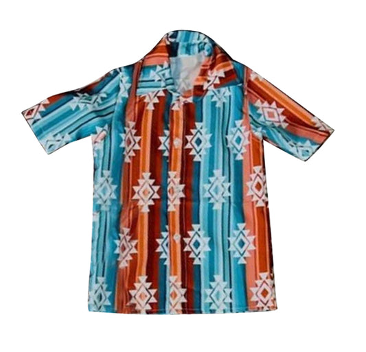 Short sleeves aztec boy button down shirt