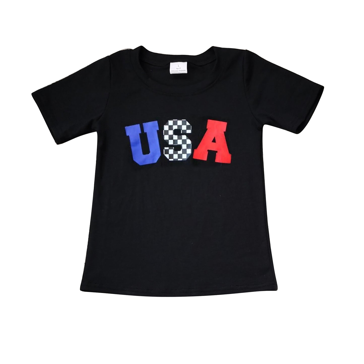 Short sleeves black USA kids boys 4th of july shirt