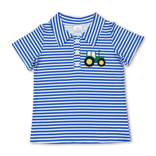 Short sleeves stripe tractor kids boys farm polo shirt