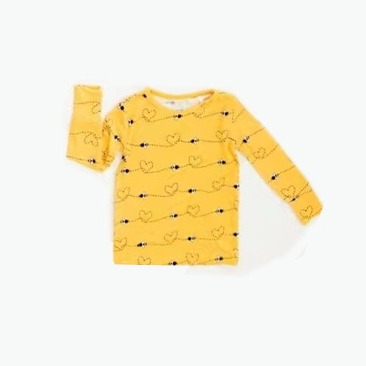 Yellow long sleeves heart bee baby kids shirt