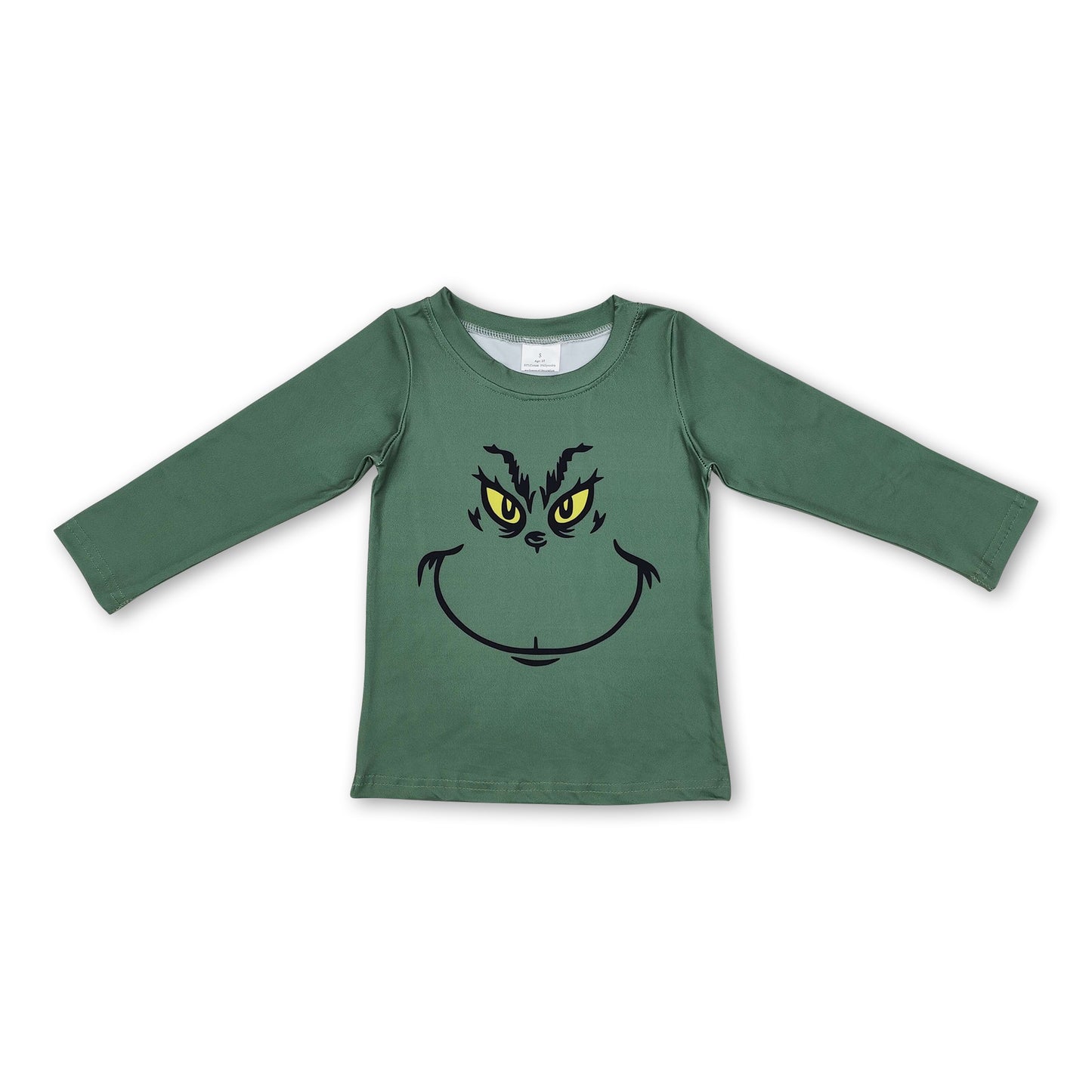 Long sleeves green face baby boys Christmas shirt