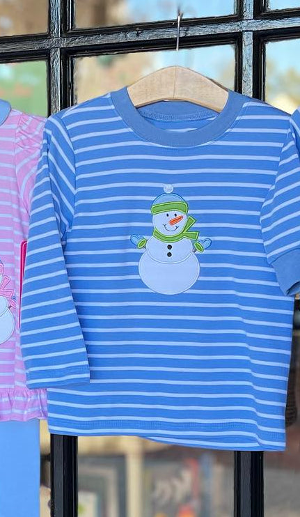 Long sleeves stripe snowman kids boys winter shirt