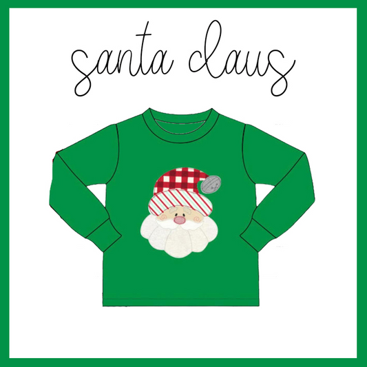 Long sleeves green santa Christmas baby kids shirt