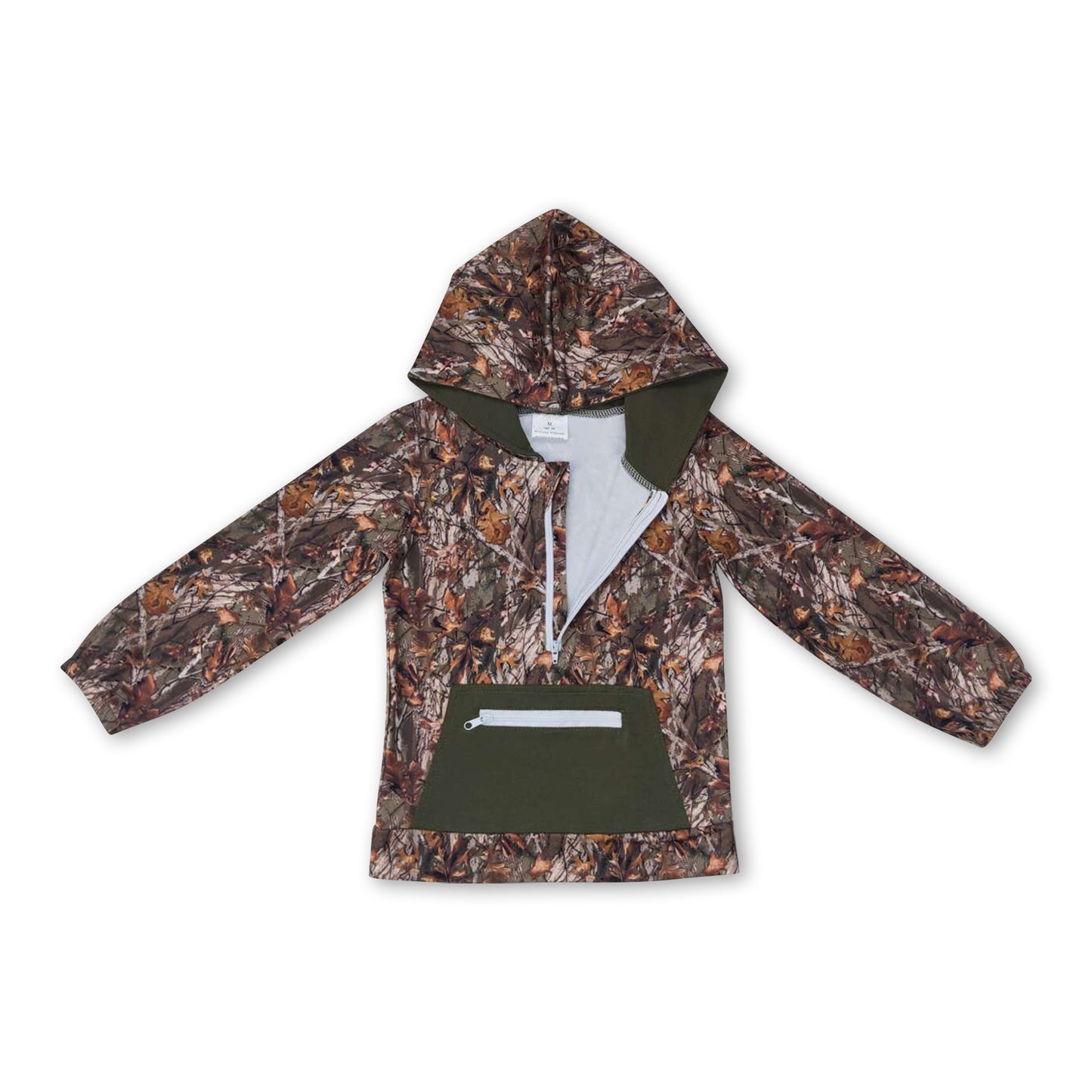 Long sleeves camo pocket zipper boys hoodie