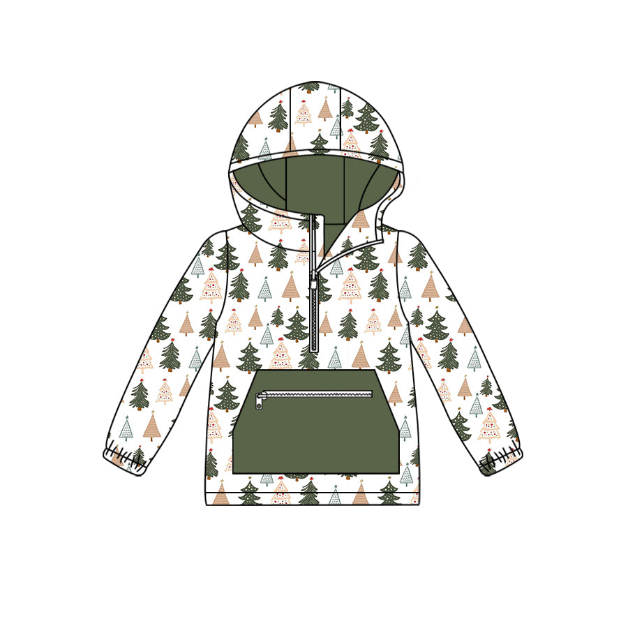 Long sleeves Christmas tree pocket zipper boys hoodie