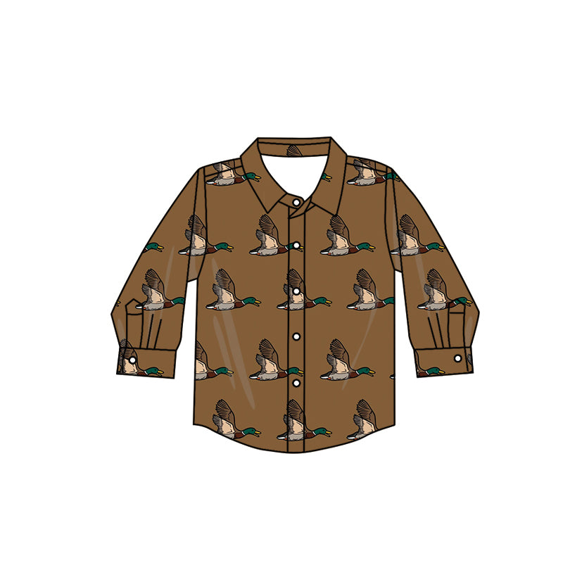 Long sleeves brown duck kids boys button down shirt