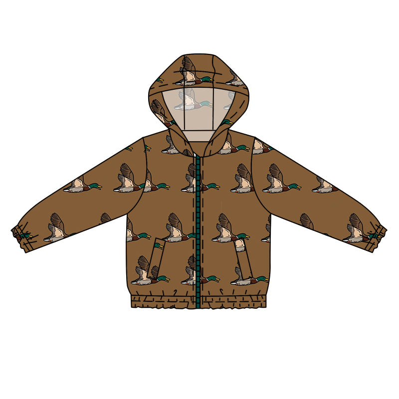 Long sleeves brown duck kids boys zipper hoodie