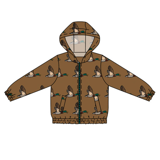 Long sleeves brown duck kids boys zipper hoodie