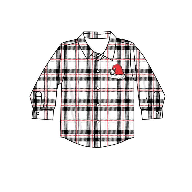 Christmas hat plaid baby kids button down shirt