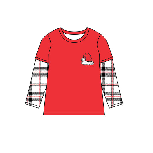 Red long sleeves Christmas hat baby kids shirt