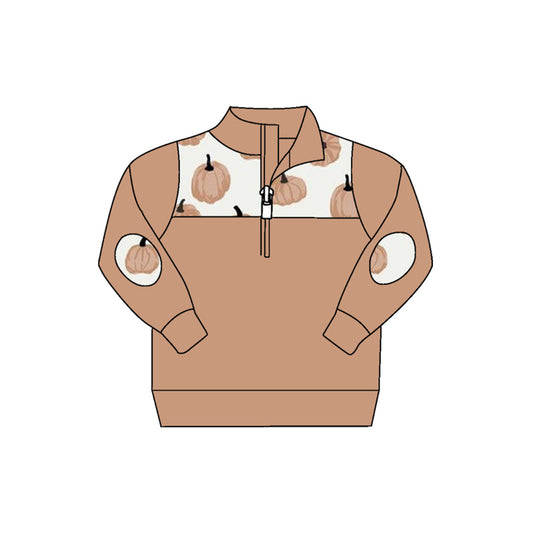Long sleeves pumpkin kids boys fall zipper pullover
