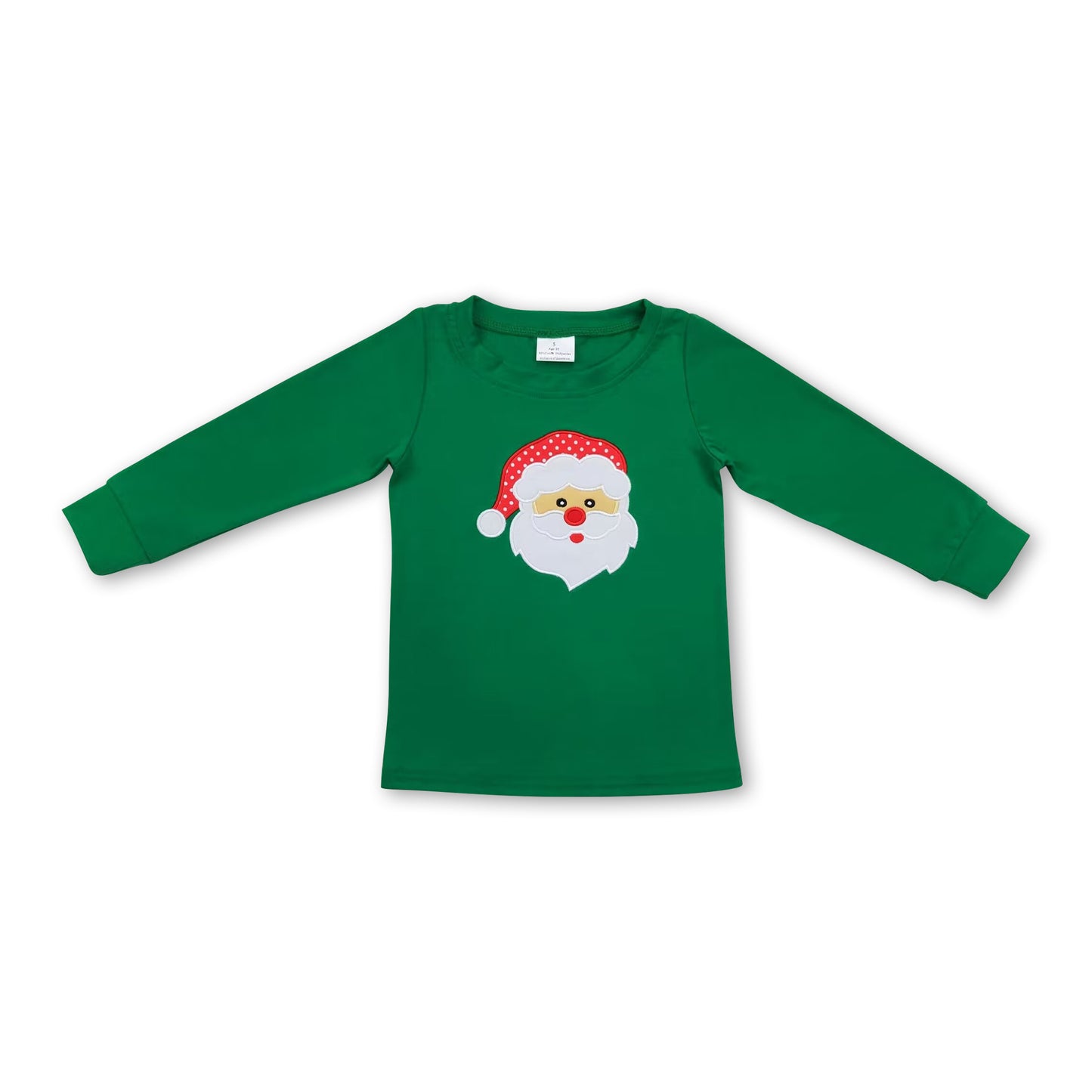 Long sleeves green santa kids boys Christmas shirt