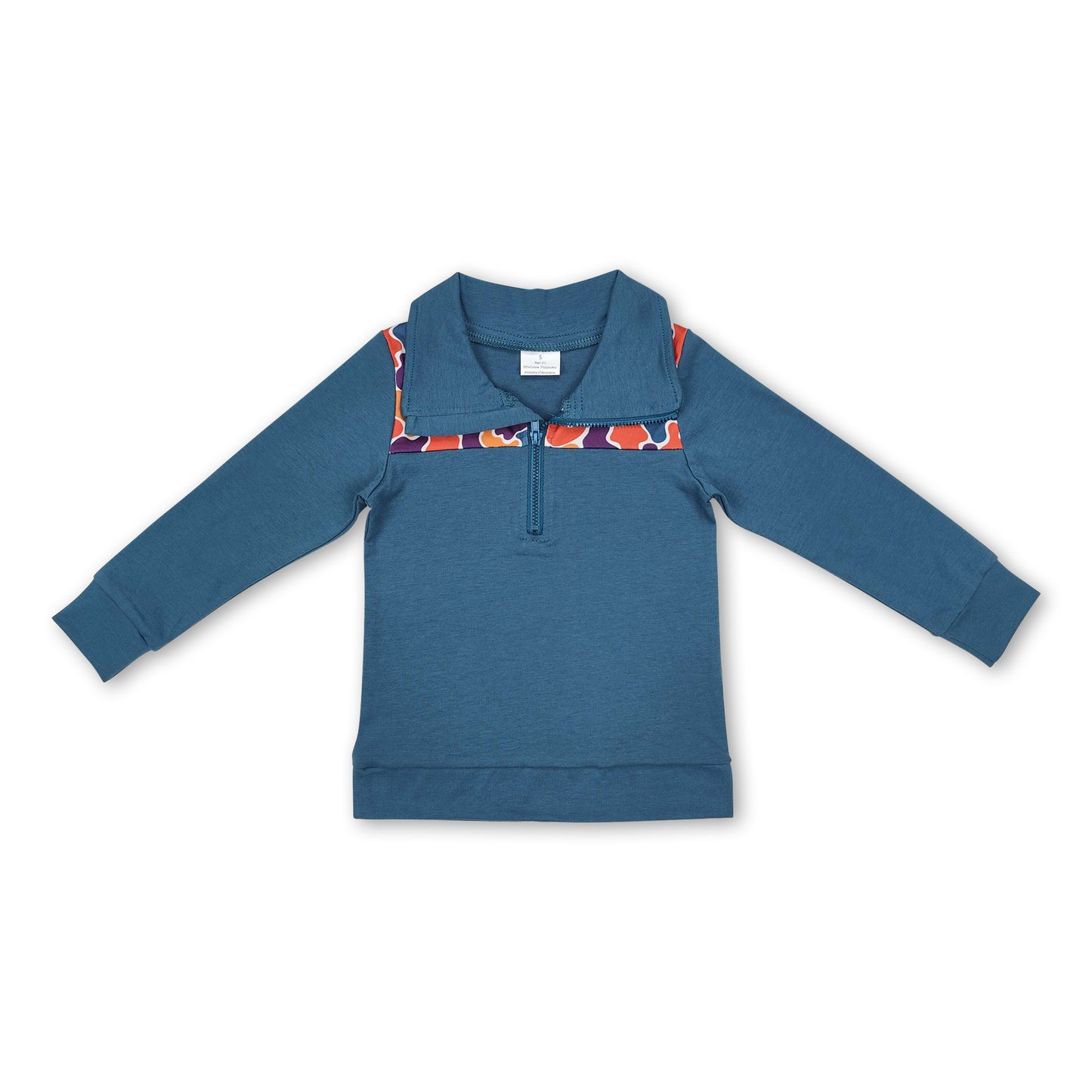 Blue long sleeves camo kids boys zipper pullover