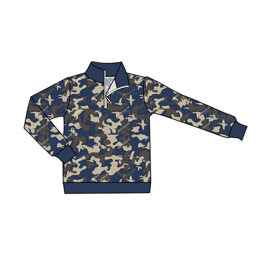 Long sleeves blue duck camo kids boys zipper pullover