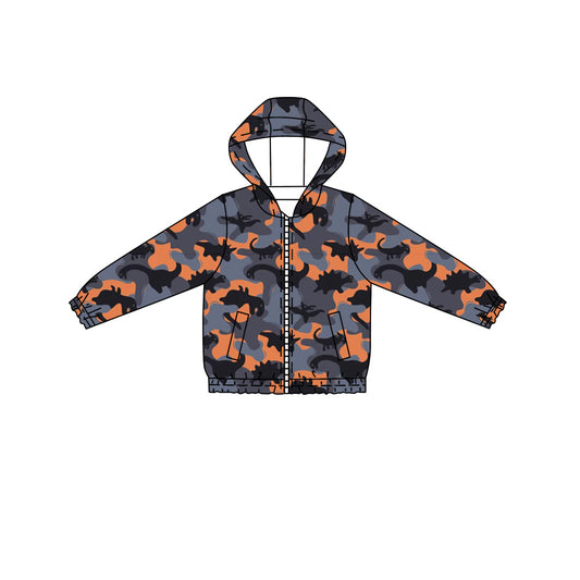 Orange dinosaur camo kids boys hooded jacket